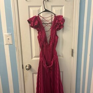 Lena Fuchsia Backless Lace-Up Dress